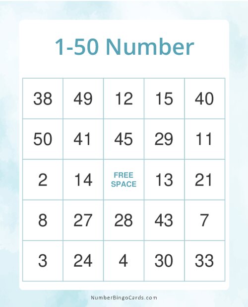 1-50 Number Bingo