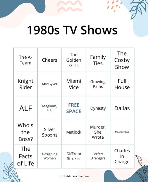 1980s TV Show Bingo