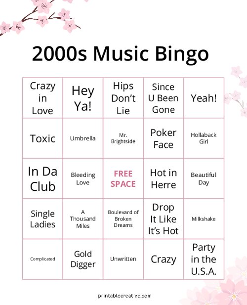 2000s Music Bingo