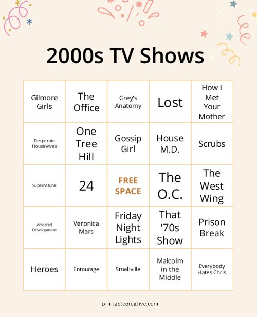 2000s TV Shows Bingo