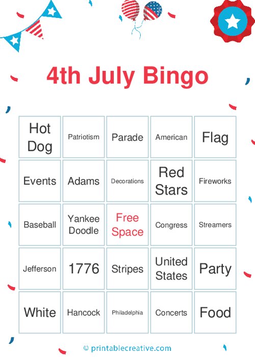 4th July Bingo