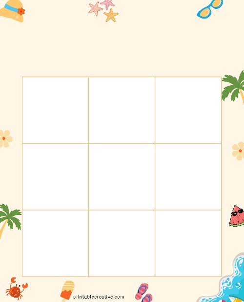 3x3 Blank At the Beach Bingo