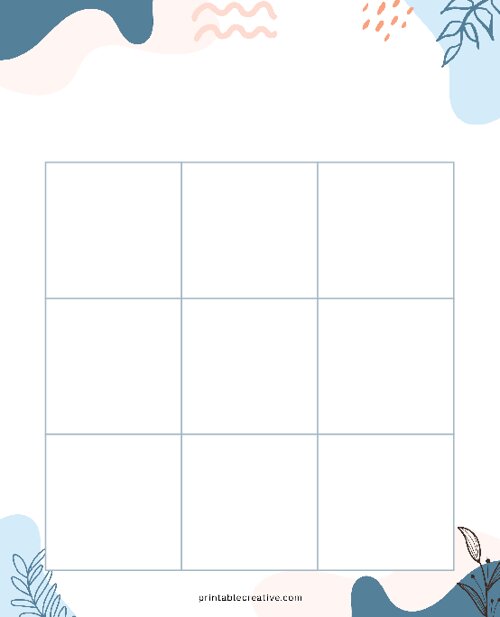 3x3 Blank Blue Abstract Bingo