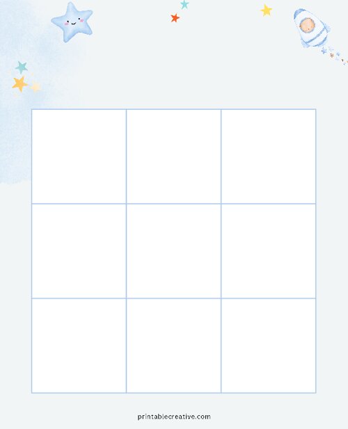3x3 Blank Blue Star Bingo