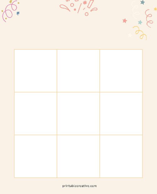 3x3 Blank Celebrations Bingo