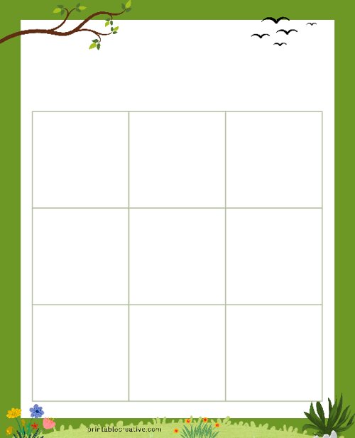 3x3 Blank Green Border Bingo