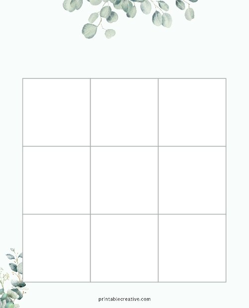 3x3 Blank Green Leaves Bingo