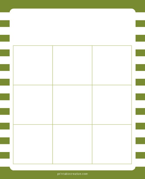 3x3 Blank Green White Lines Bingo