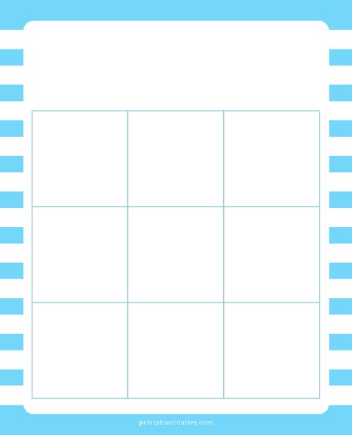 3x3 Blank Light Blue Lines Bingo