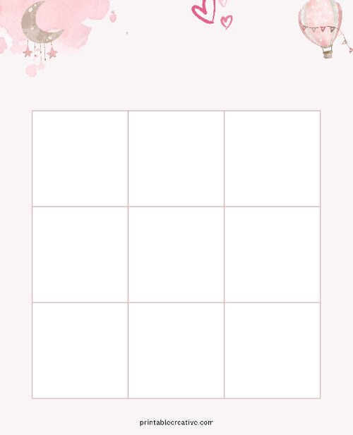 3x3 Blank Pink Air Balloon Bingo