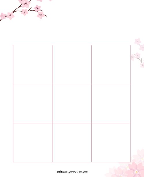 3x3 Blank Pink Flowers Bingo