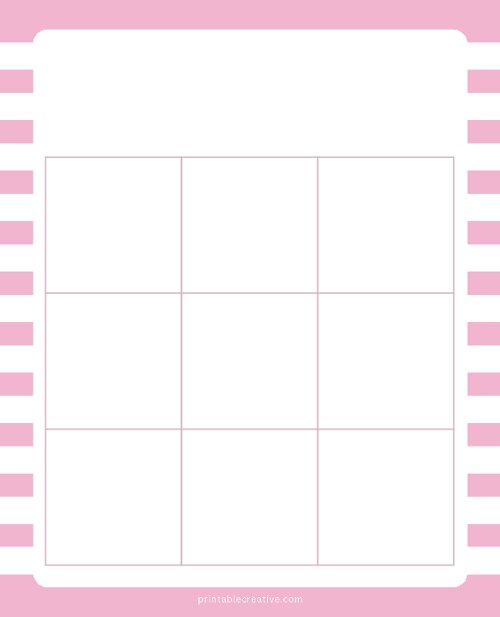 3x3 Blank Pink White Lines Bingo