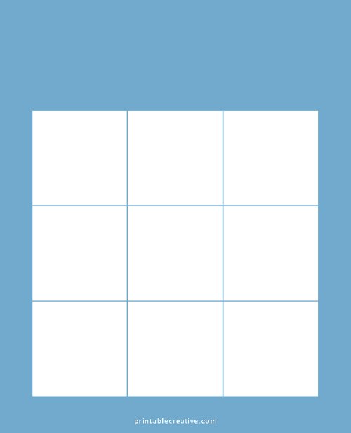 3x3 Blank Solid Blue Bingo