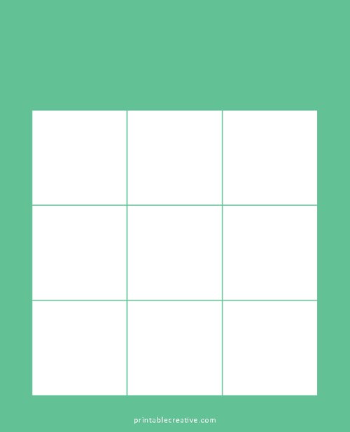 3x3 Blank Solid Green Bingo
