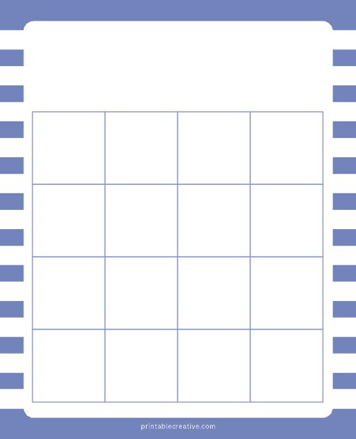 4x4 Blank Blue White Lines Bingo