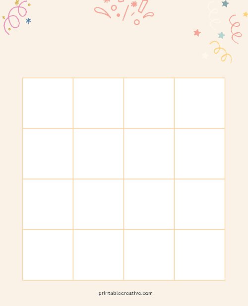 4x4 Blank Celebrations Bingo