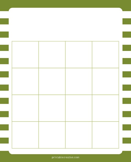 4x4 Blank Green White Lines Bingo