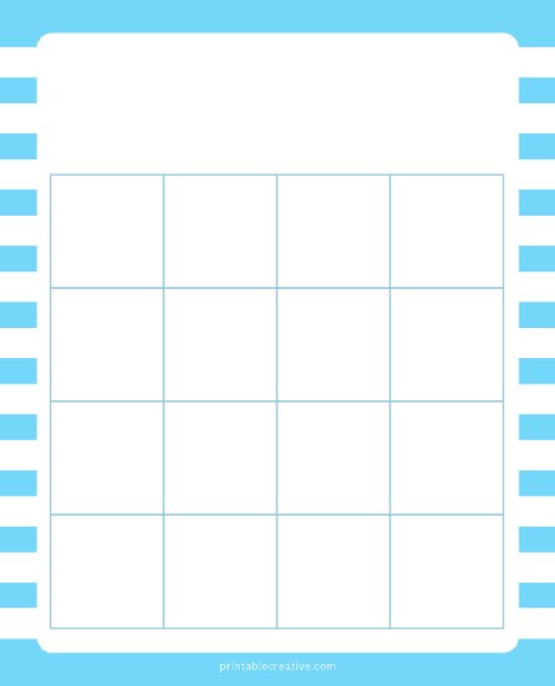 4x4 Blank Light Blue Lines Bingo