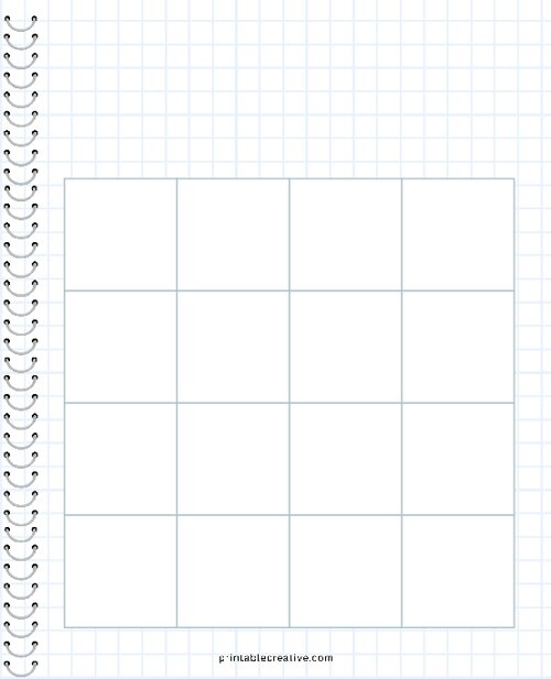 4x4 Blank Notebook Bingo