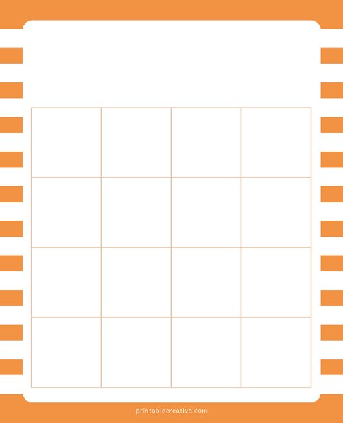 4x4 Blank Orange White Lines Bingo