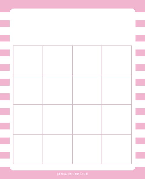 4x4 Blank Pink White Lines Bingo