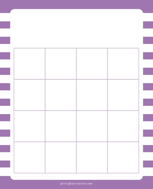 4x4 Blank Purple Lines Bingo
