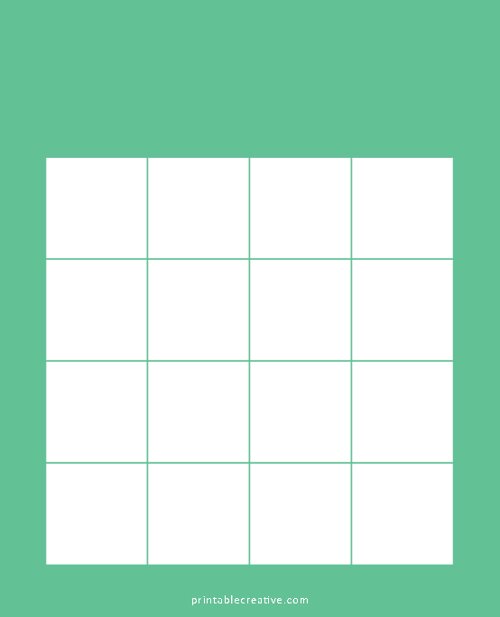 4x4 Blank Solid Green Bingo