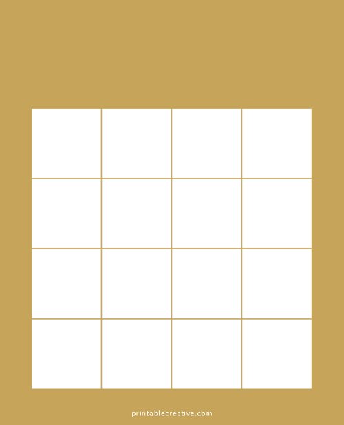 4x4 Blank Solid Orange Bingo