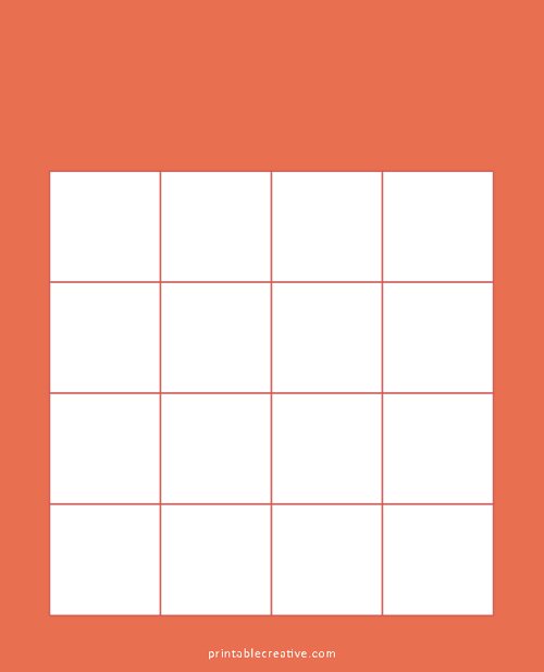 4x4 Blank Solid Red Bingo