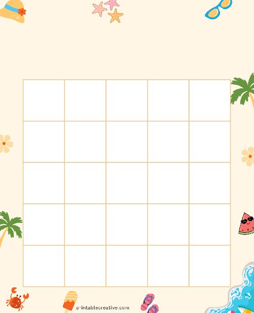 5x5 Blank At the Beach Bingo