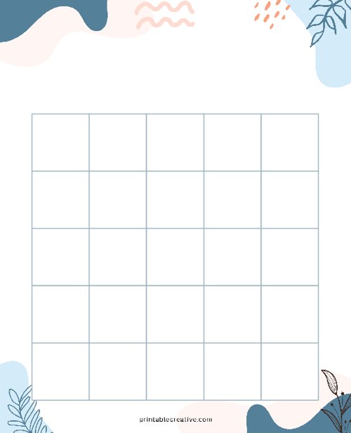 5x5 Blank Blue Abstract Bingo