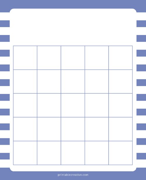 5x5 Blank Blue White Lines Bingo