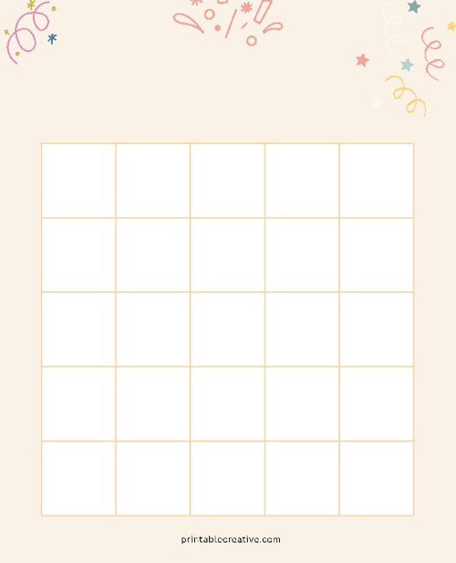 5x5 Blank Celebrations Bingo