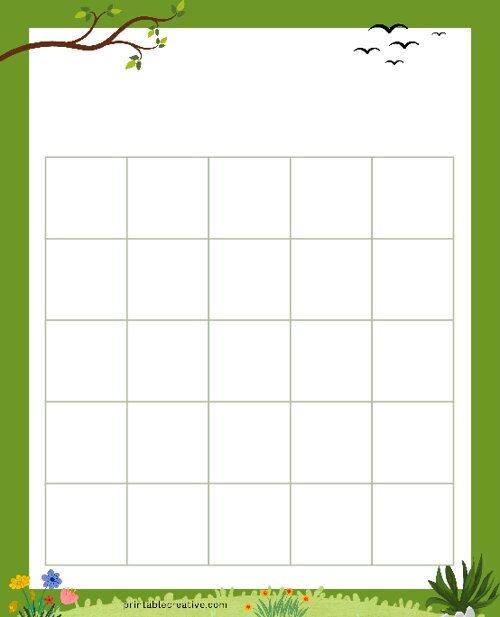 5x5 Blank Green Border Bingo