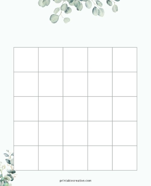 5x5 Blank Green Leaves Bingo