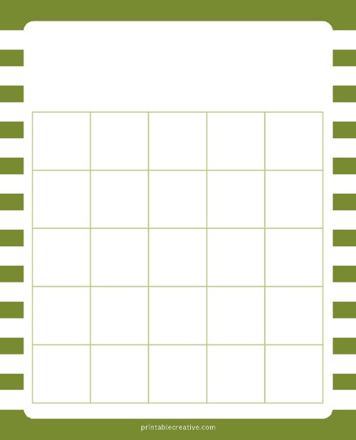 5x5 Blank Green White Lines Bingo