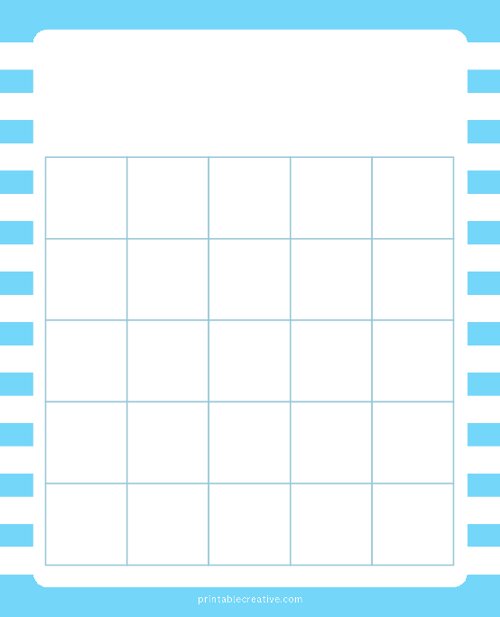 5x5 Blank Light Blue Lines Bingo