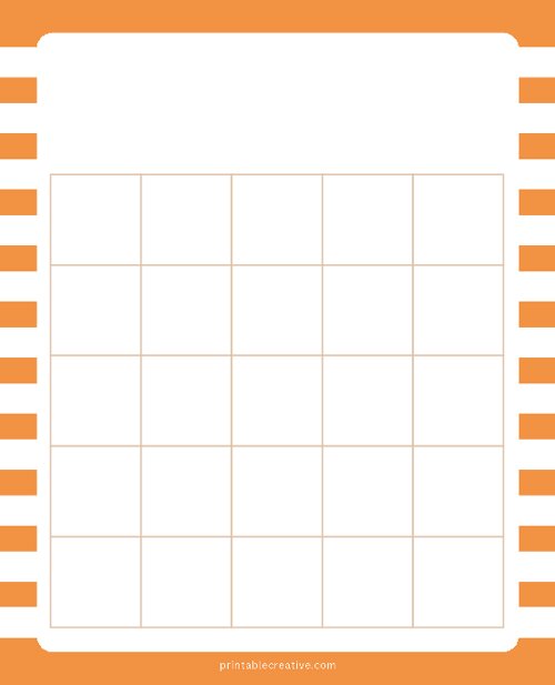 5x5 Blank Orange White Lines Bingo