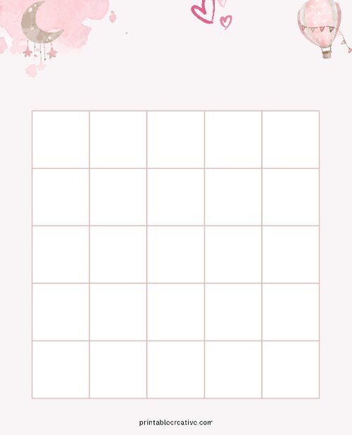 5x5 Blank Pink Air Balloon Bingo