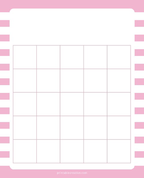 5x5 Blank Pink White Lines Bingo