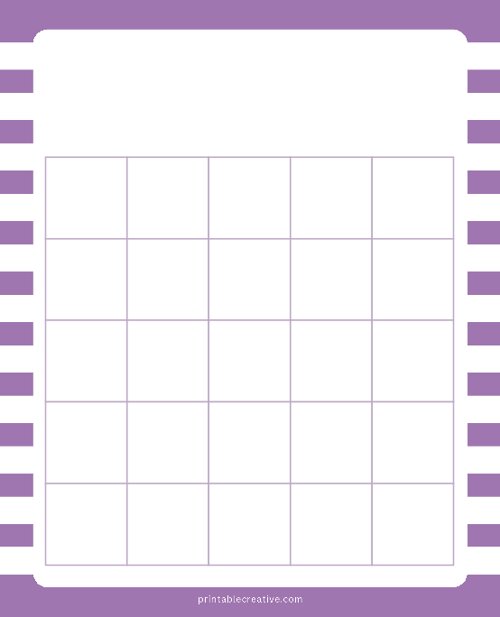5x5 Blank Purple Lines Bingo