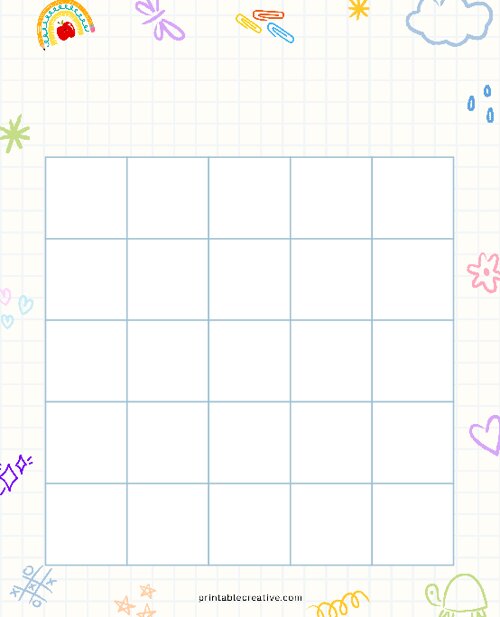 5x5 Blank Rain Drops Bingo