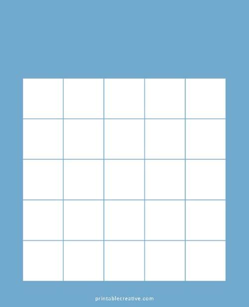 5x5 Blank Solid Blue Bingo