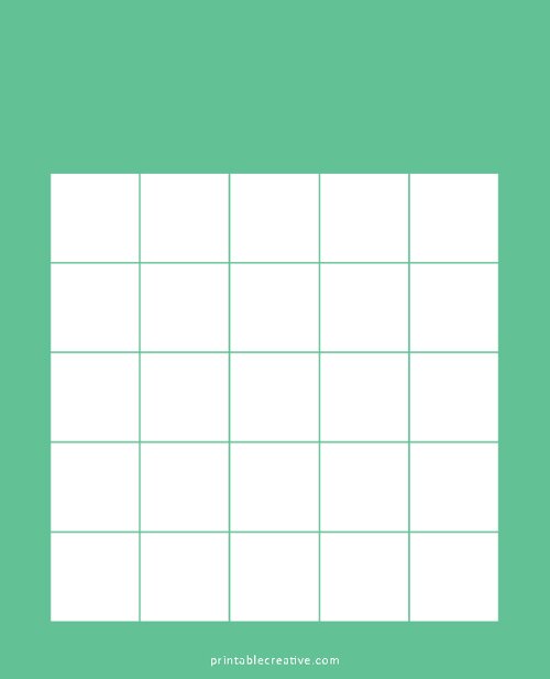 5x5 Blank Solid Green Bingo