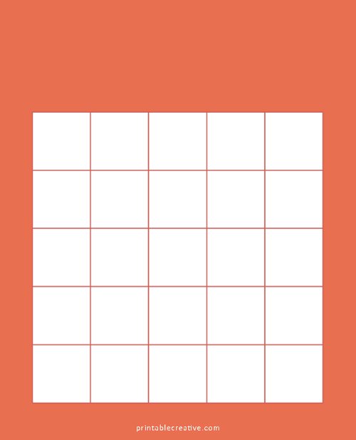 5x5 Blank Solid Red Bingo