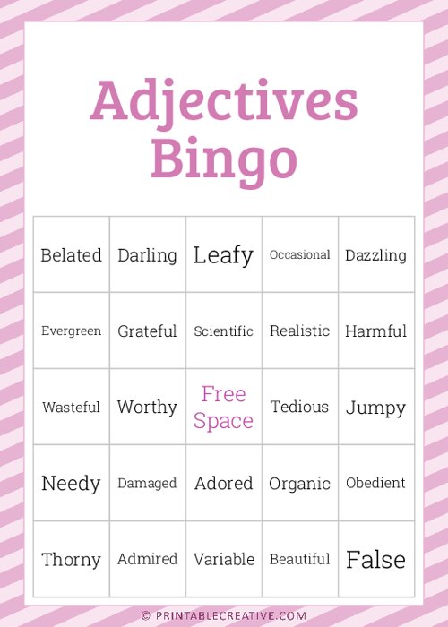 Adjectives Bingo