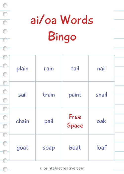 ai/oa Words |Bingo