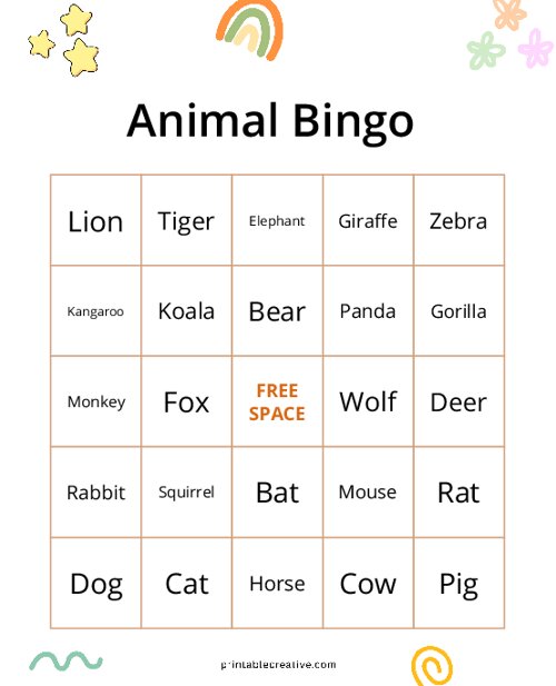 Animal Bingo