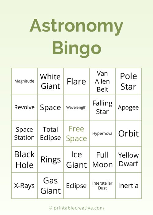 Astronomy Bingo