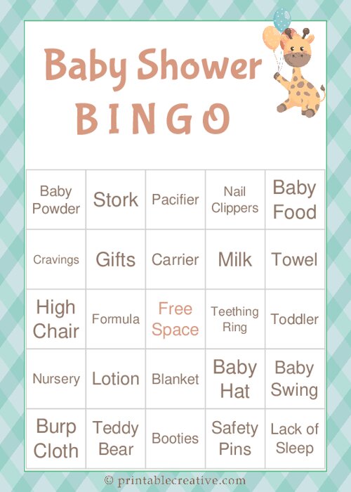 Baby Shower B I N G O